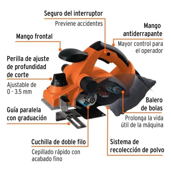 CEPILLO ELECTRICO 3-1/4", 850 W, PROFESIONAL, TRUPER - Imagen 2