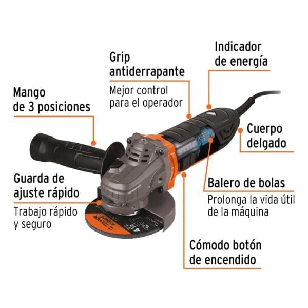 ESMERILADORA ANGULAR 4 1/2", 950 W, PROFESIONAL, TRUPER - Imagen 2