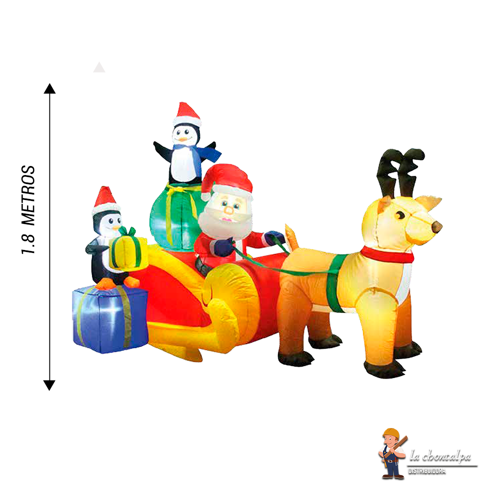 INFLABLE SANTA CON TRINEO Y PINGUINO, 1.8M