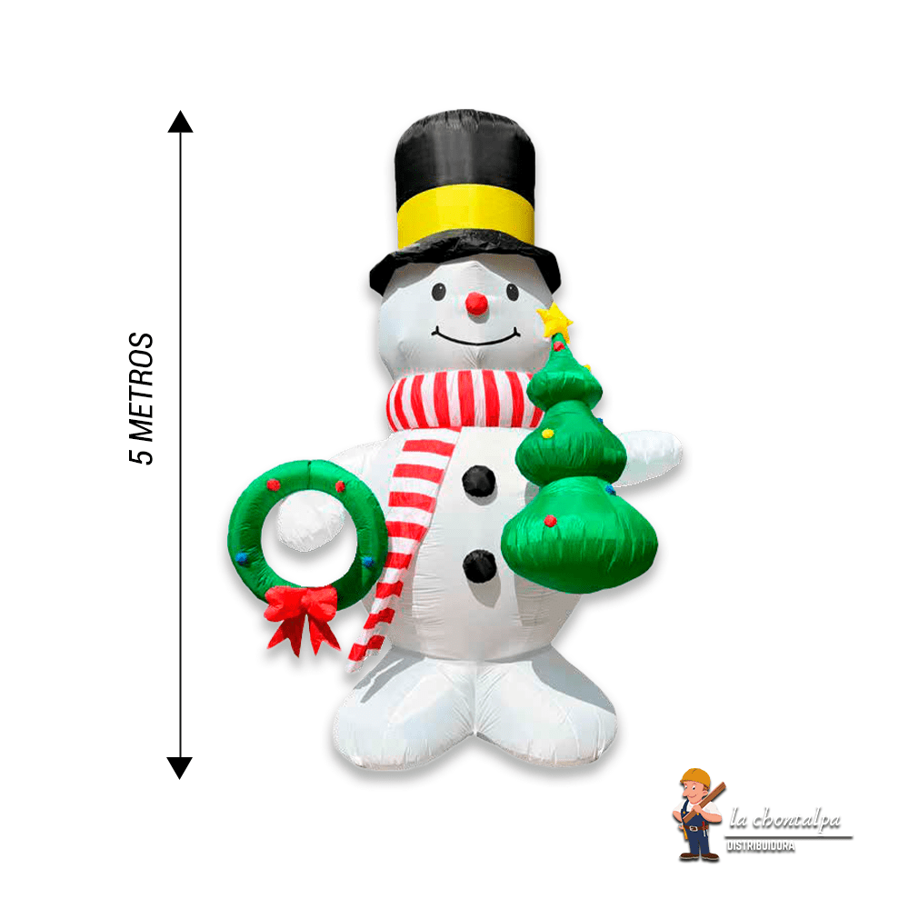 MEGA INFLABLE MUÑECO DE NIEVE CON ARBOLITO, 5M