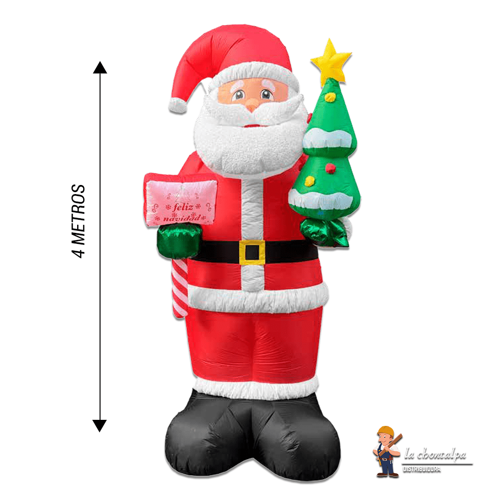 INFLABLE SANTA FELIZ NAVIDAD Y ARBOLITO TIPO FELPA 4M