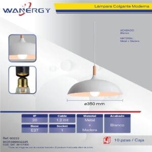 LAMPARA COLGANTE METARICO BLANCO