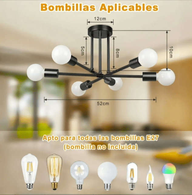 Lampara decorativa elegante de techo negra 6 entrada de focos - Imagen 4