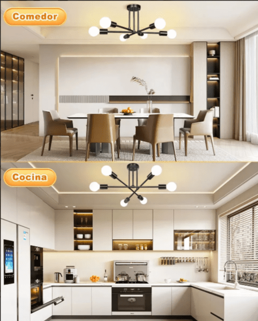 Lampara decorativa elegante de techo negra 6 entrada de focos - Imagen 2